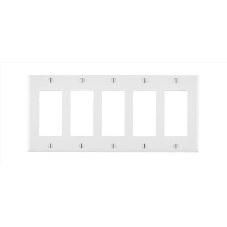 Leviton Faceplate, Number of Gangs: 5 Plastic, White 80423-00W
